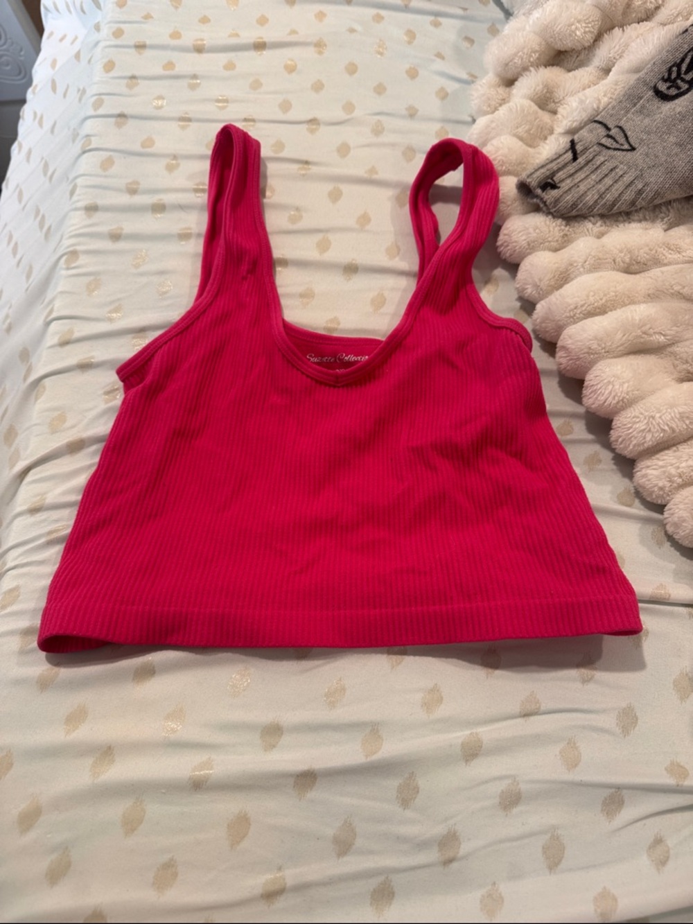 Womens Pink Ribbed Crop Tank Top